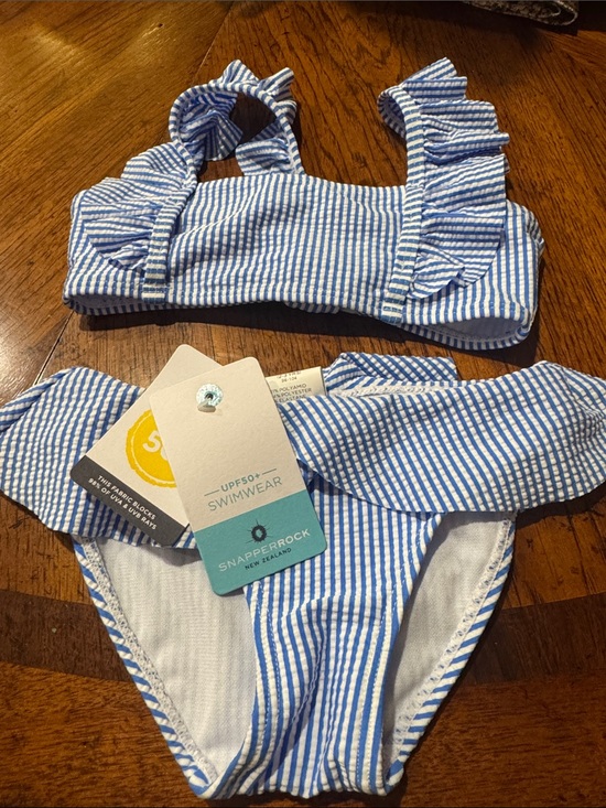 Snapper Rock Other - Snapper Rock Girls' Blue & White Seersucker Ruffle Bikini